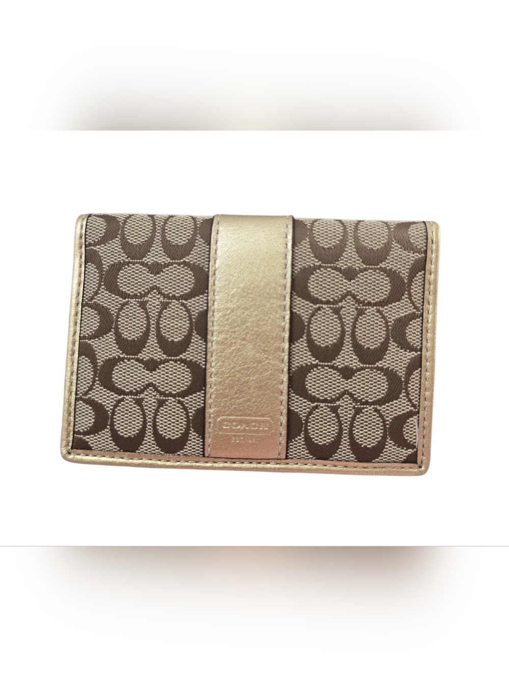 NEW Coach Y2K Signature Card Case F60355 in  Khaki & Metallic Gold